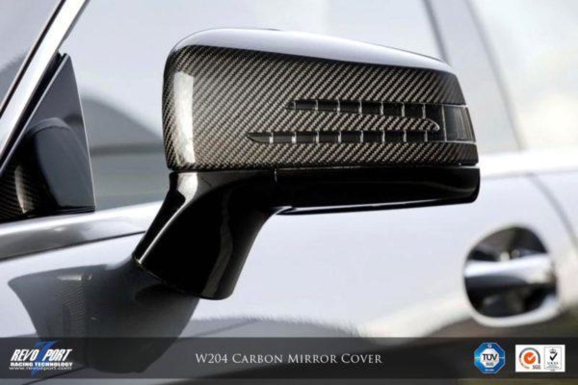 RevoZport Carbon Spiegelkappen für Mercedes Benz C-Klasse C204|W204|S204 C63 AMG OE-Style Limo/Kombi/Coupe Vorfacelift (12) 