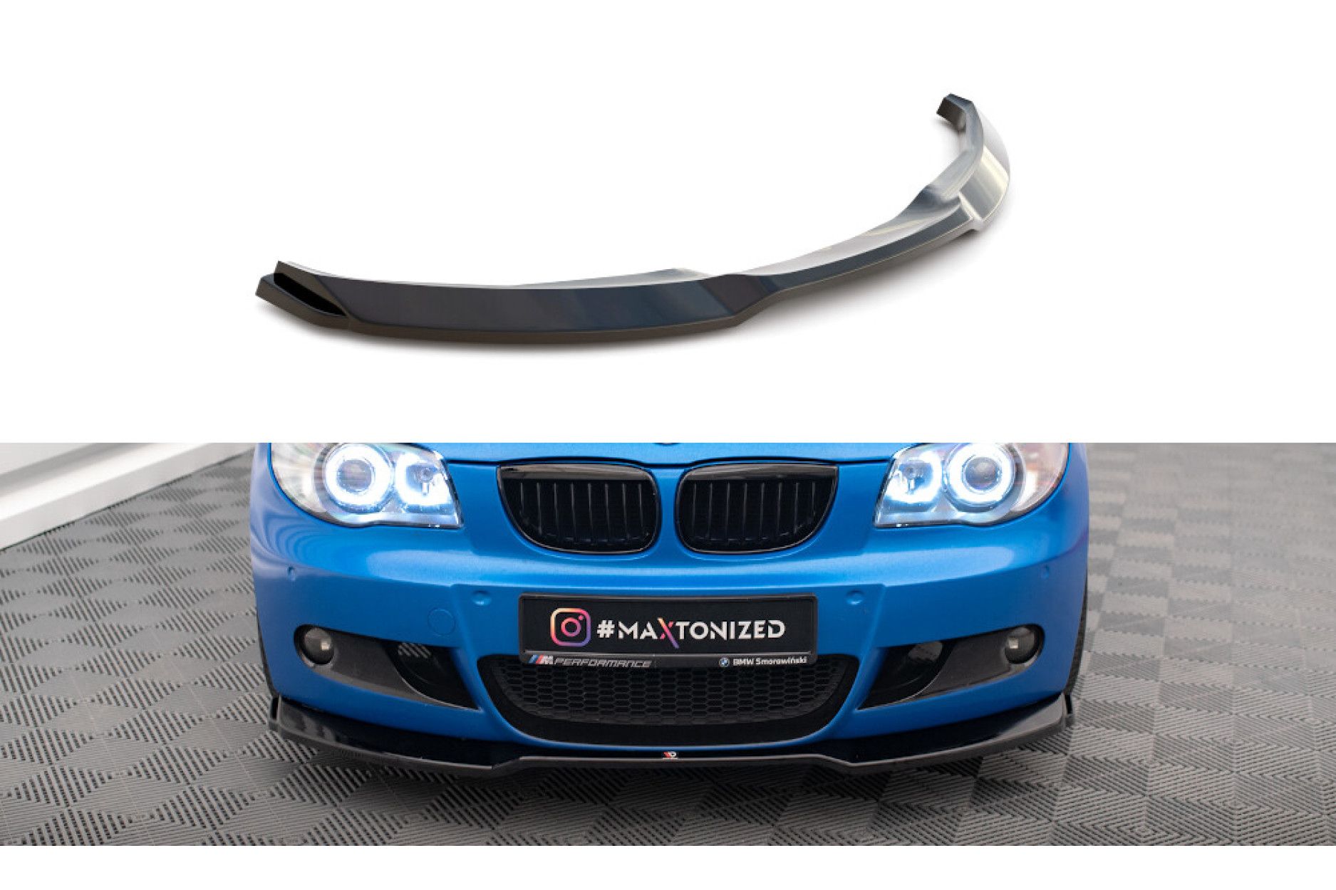 Maxton Design Cup Spoilerlippe Front Ansatz V.1 passend für BMW 1er M-Paket E87 Facelift schwarz Hochglanz (2) 
