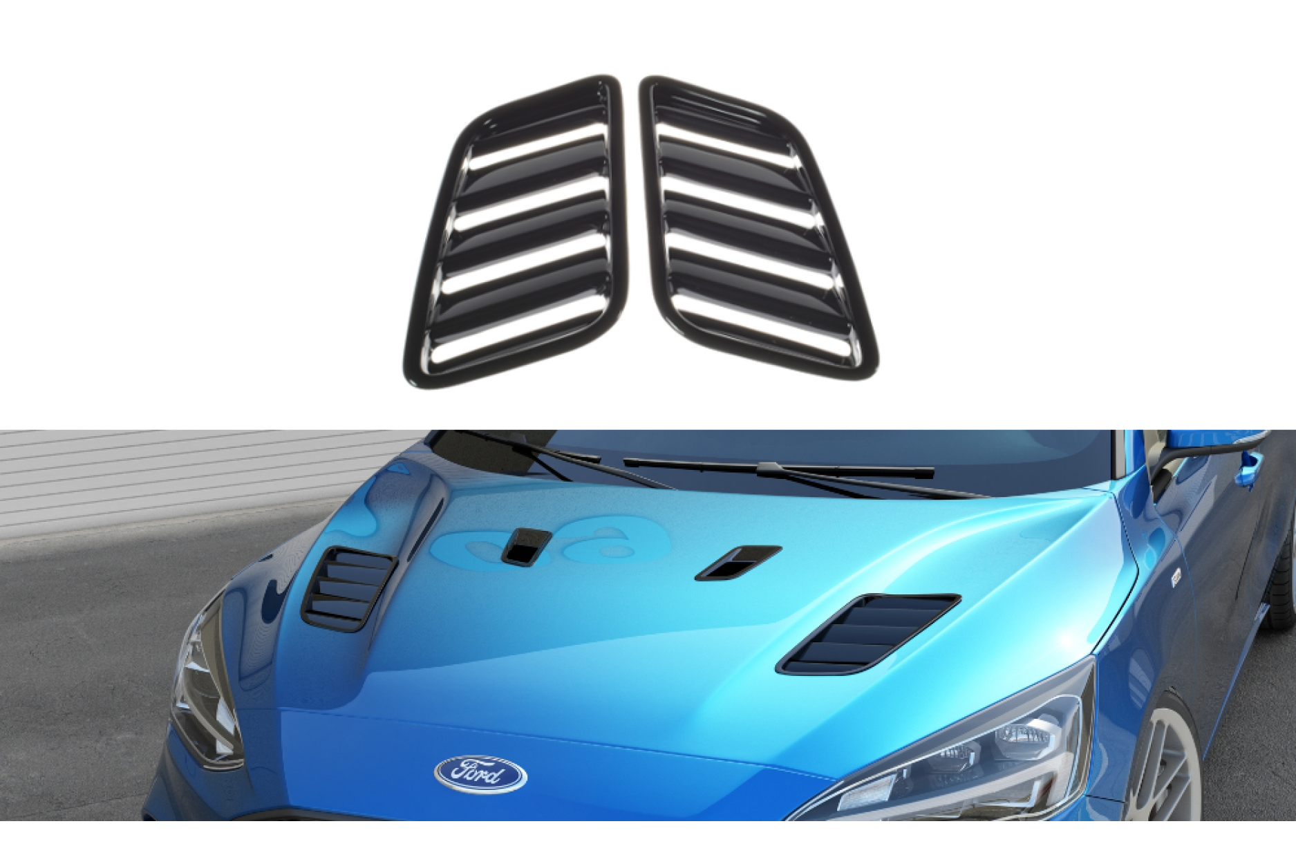 Maxtondesign Motorhauben Lufteinlässe Gross für Ford Focus MK4 ST|ST-Line schwarz hochglanz