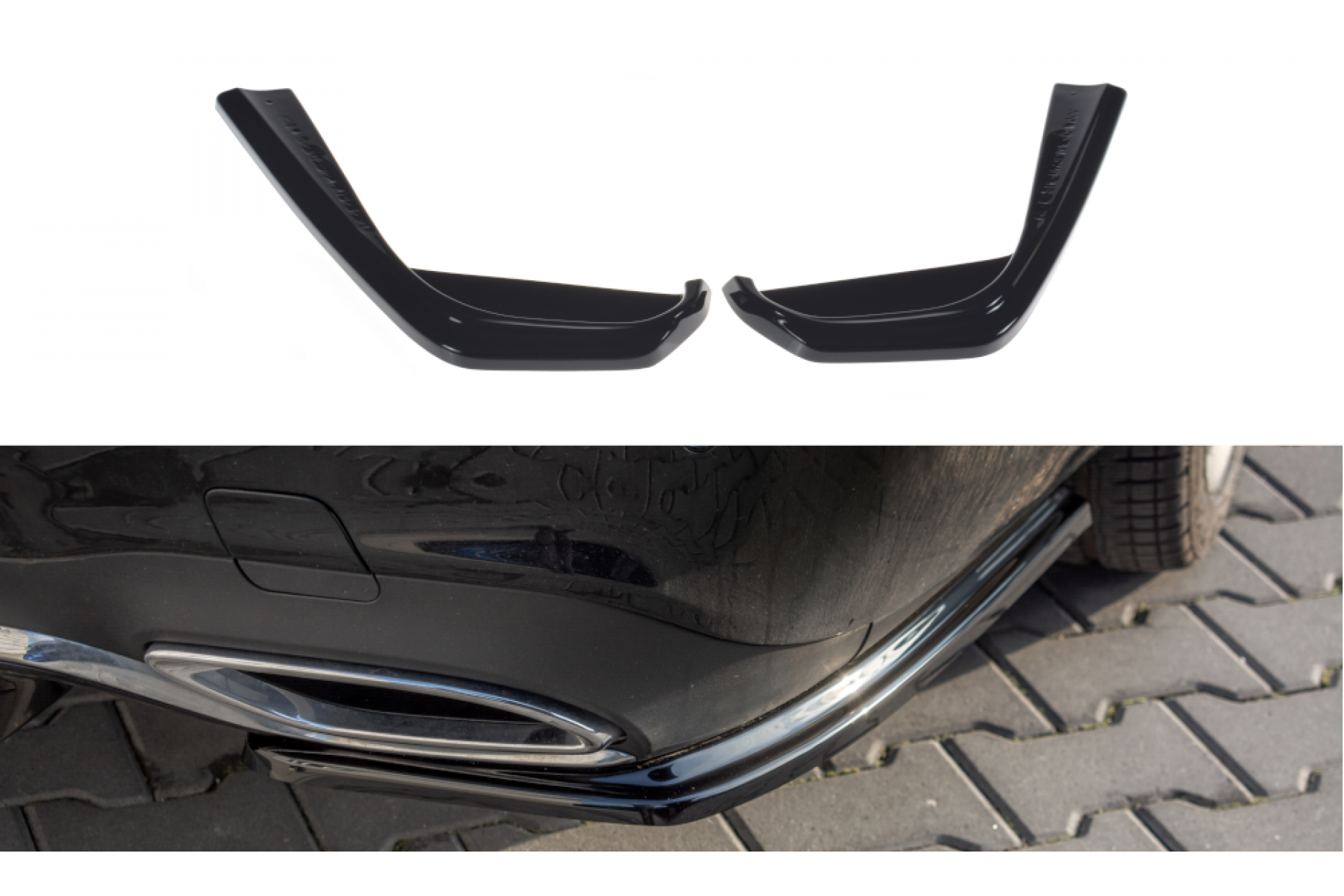 Maxtondesign Diffusor Erweiterung li/re für Mercedes Benz E-Klasse W213 E43 AMG|AMG-Line Limousine schwarz hochglanz