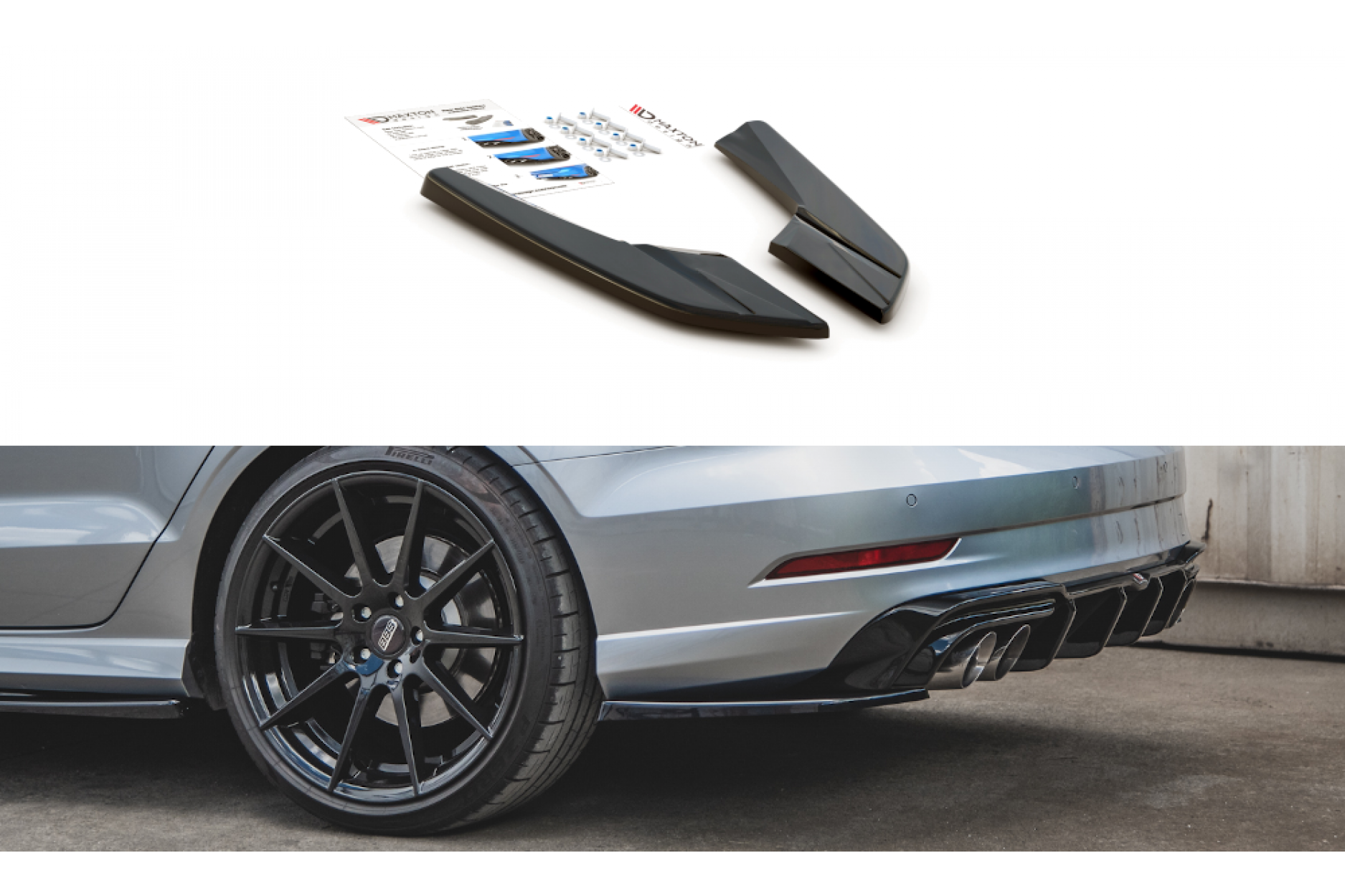 Maxtondesign Diffusor Erweiterung li/re für Audi S3 8V.2 Limousine Facelift schwarz hochglanz