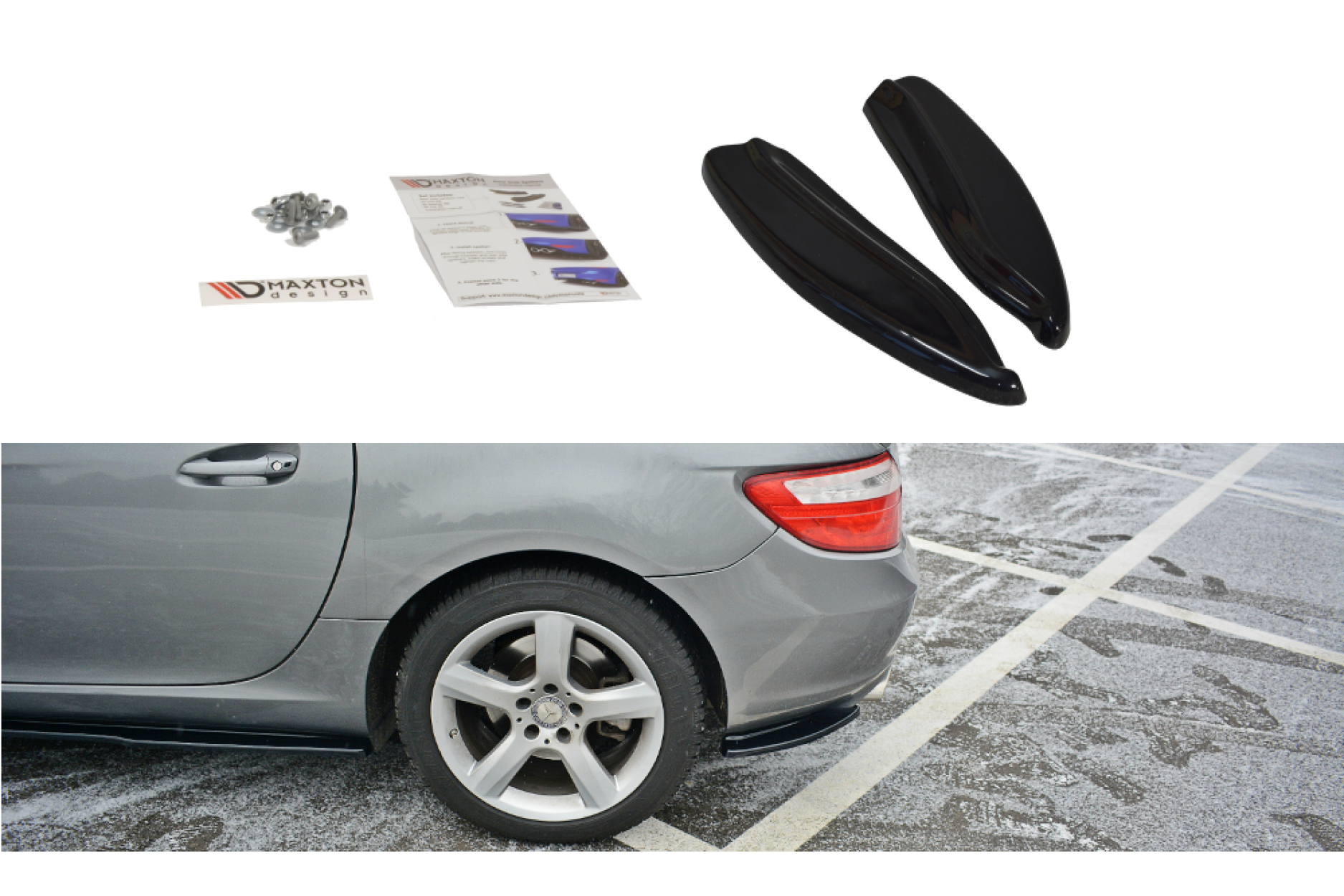 Maxton Design ABS Diffusor Seiten Eerwiterungen Flaps für Mercedes Benz SLK-Klasse R172 AMG schwarz hochglanz