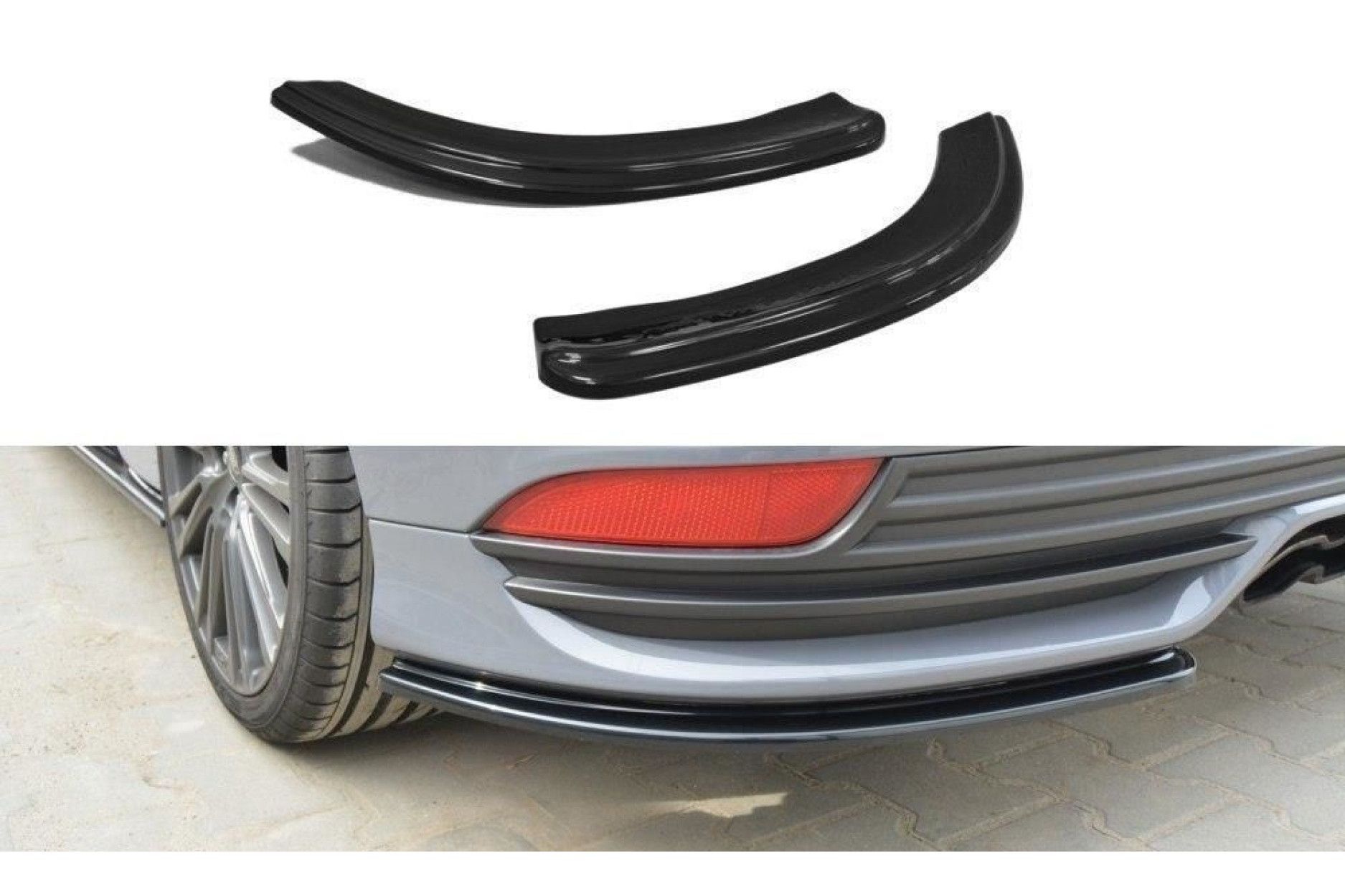Maxton Design ABS Diffusor Seiten Eerwiterungen Flaps für Ford Focus MK3 ST|RS Facelift schwarz hochglanz