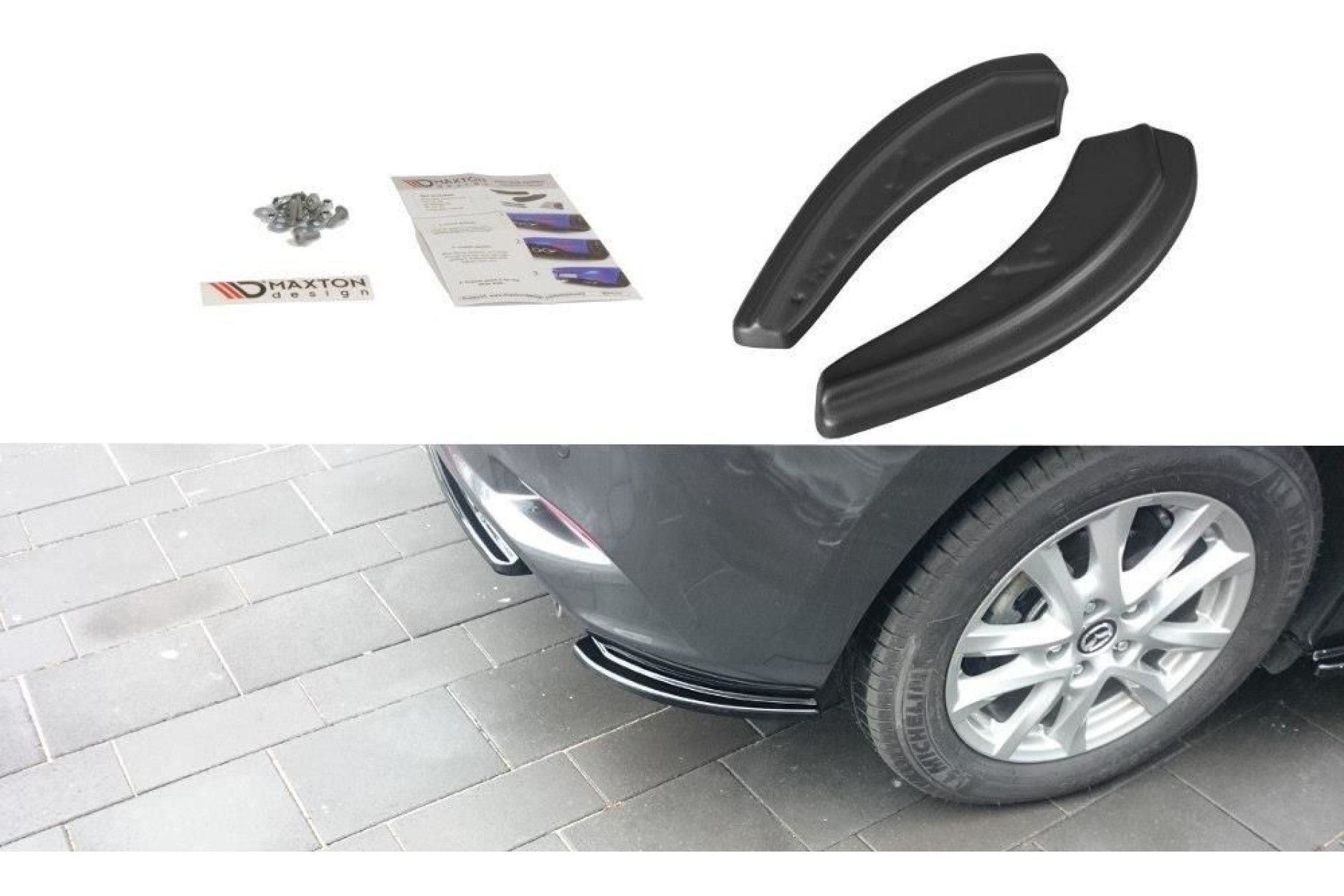 Maxton Design ABS Diffusor Seiten Eerwiterungen Flaps für Mazda Mazda 3 MK3 MPS Facelift schwarz hochglanz