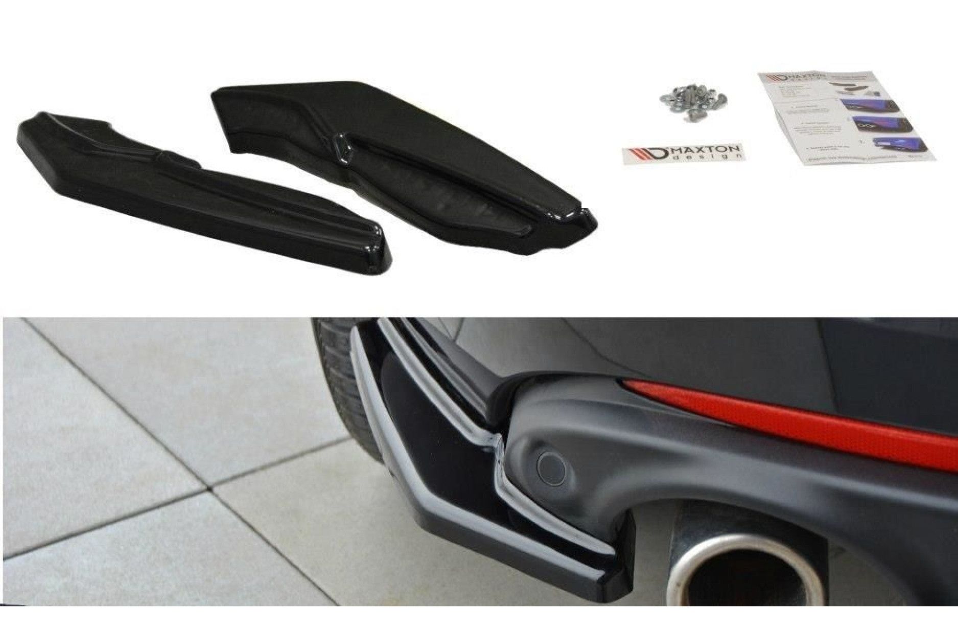 Maxton Design ABS Diffusor Seiten Eerwiterungen Flaps für Renault Laguna MK3 Coupe schwarz hochglanz