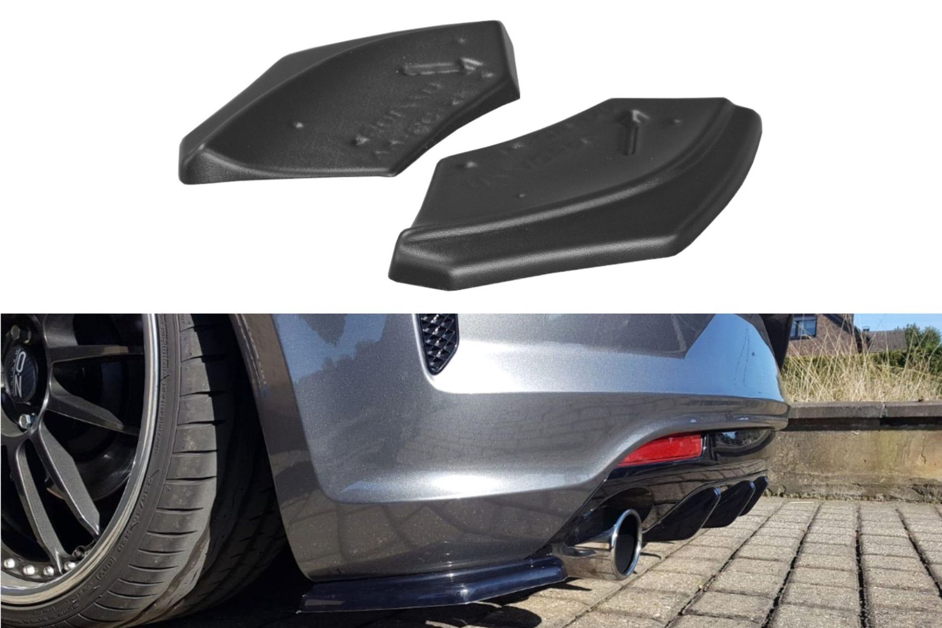Maxton Design ABS Diffusor Seiten Eerwiterungen Flaps für Volkswagen Scirocco MK3 R R-Line Facelift schwarz hochglanz