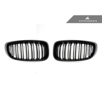 AutoTecknic Replacement Dual-Slats Stealth Black Front Grilles - F34 3-Series GT